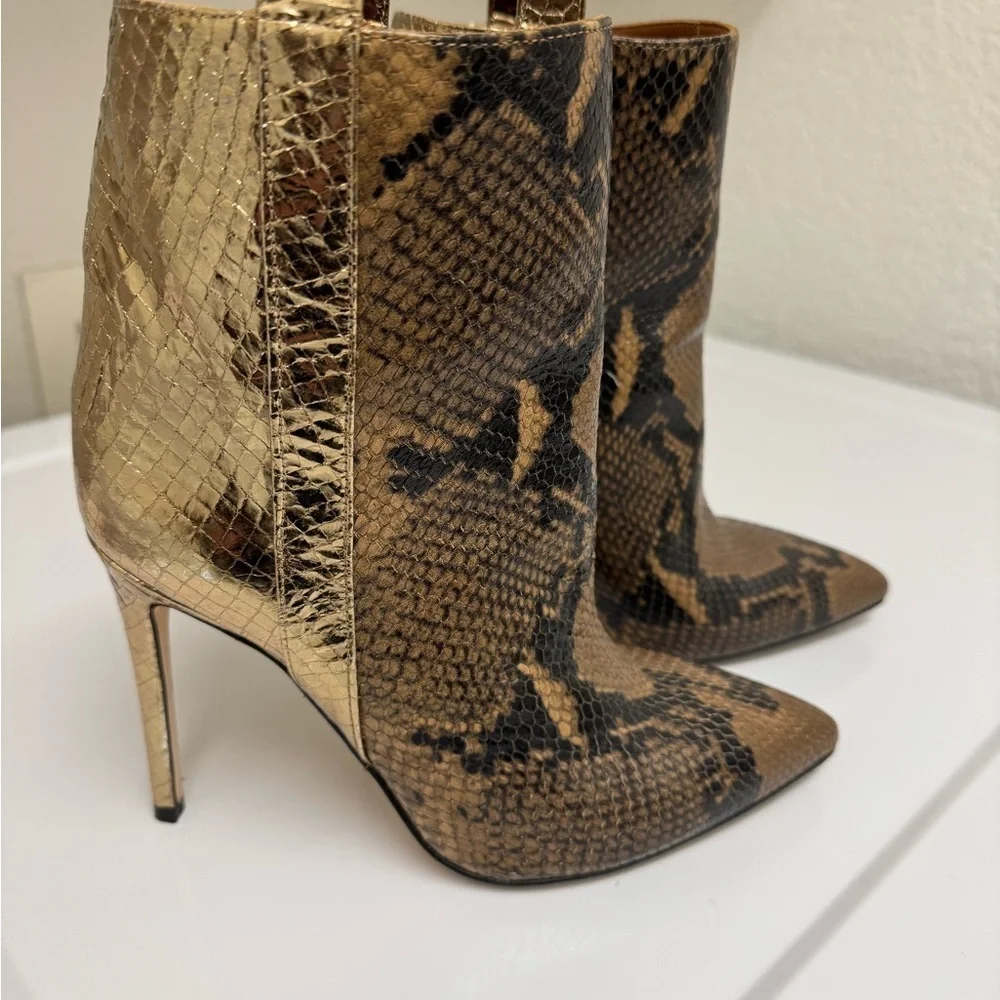 Paris Texas Tan/Gold Python Stiletto Heels Ankle‎ Boots Size 7.5 EUC